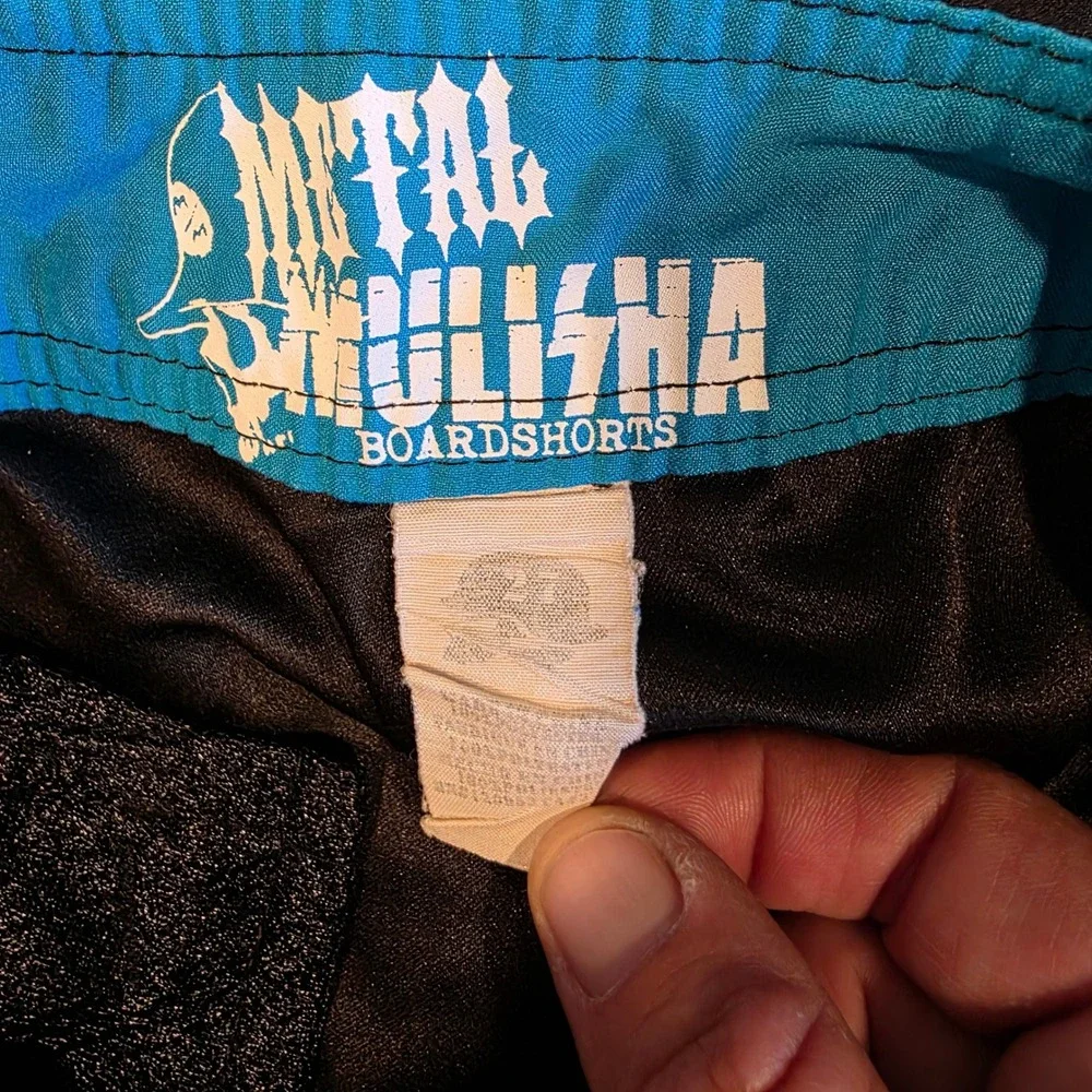 Metal Mulisha Boardshorts Size 27 Black Teal Zombie Skull Graphic Swim Trunks